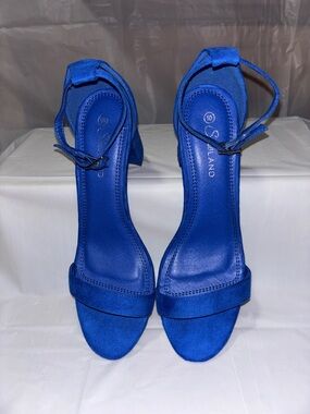 Elegant Royal Blue Suede Ankle-Strap Block Heels